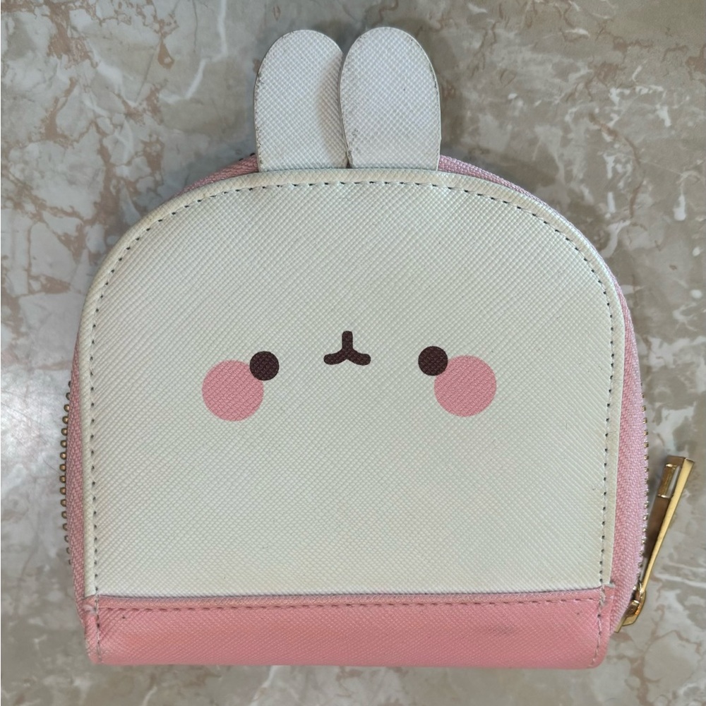 Pink and white happy Molang wallet.